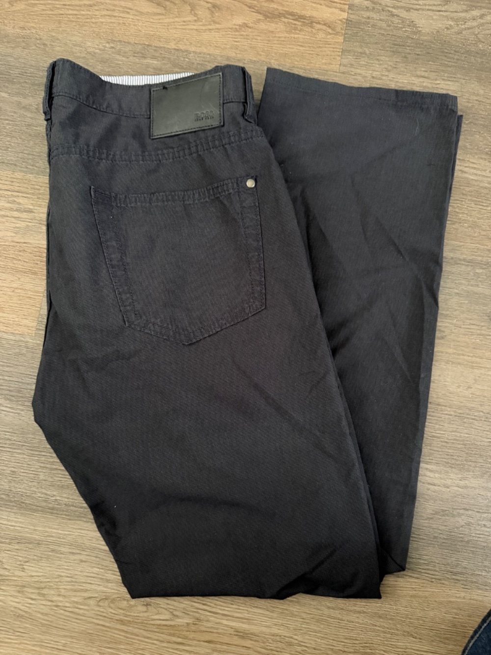 Hugo Boss pants men's sz 34 regular fit blue cotton casual micro plaid boot cut